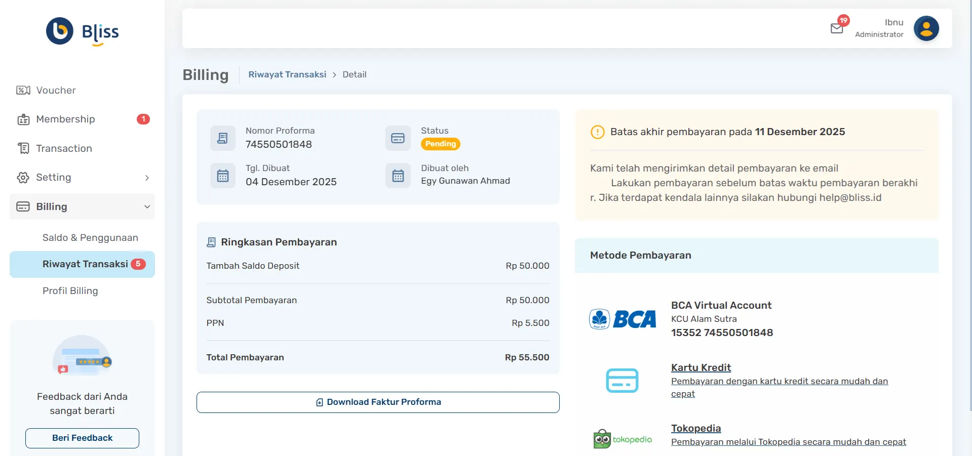 Cara melihat riwayat top up saldo
